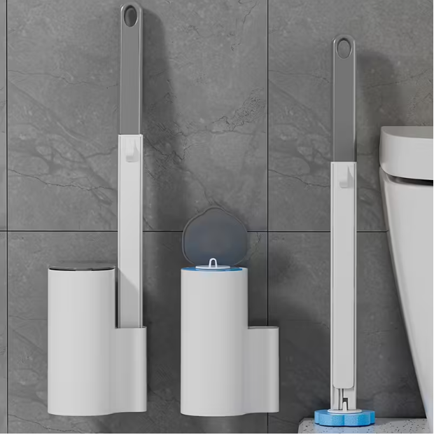 Disposable Toilet Cleaning Brush Set with Holder and Replacement Heads